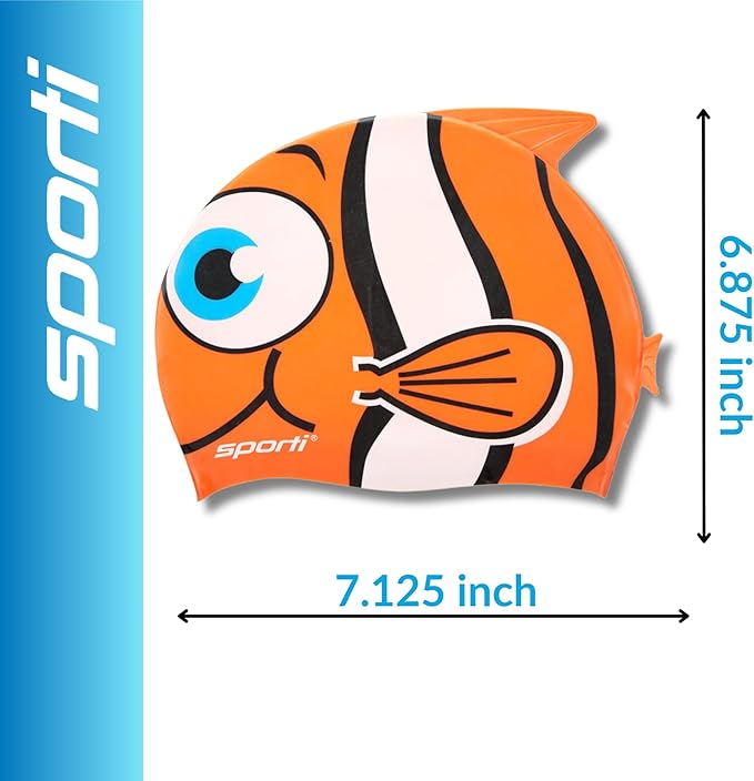 Sporti Silicone Swim Cap for Kids, Unisex Youth Swimming Cap, Protection Bathing Caps for Your Children, Aged 2-10
