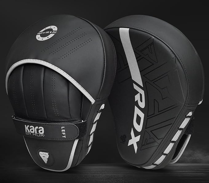RDX Boxing Pads Curved Focus Mitts, Maya Hide Leather Kara Hook and jab Training Pads, Adjustable Strap Ventilated, MMA Muay Thai Kickboxing Coaching Martial Arts Punching Hand Target Strike Shield