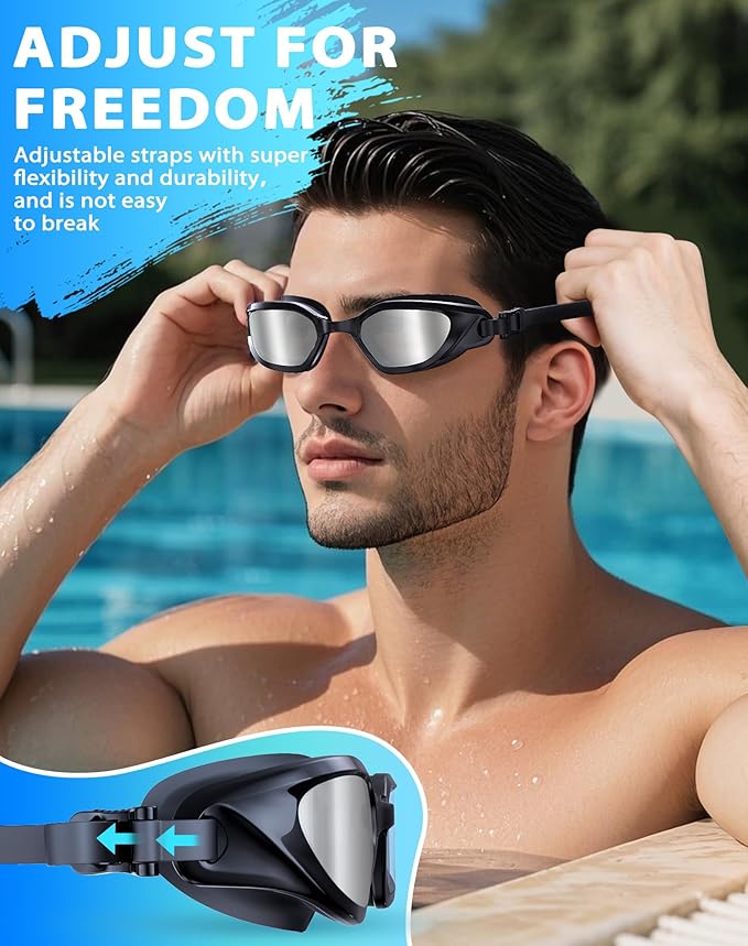 Swim Goggles, Unisex Adult Swimming Goggles Anti Fog Anti UV No Leakage Wide View for Men Women Youth