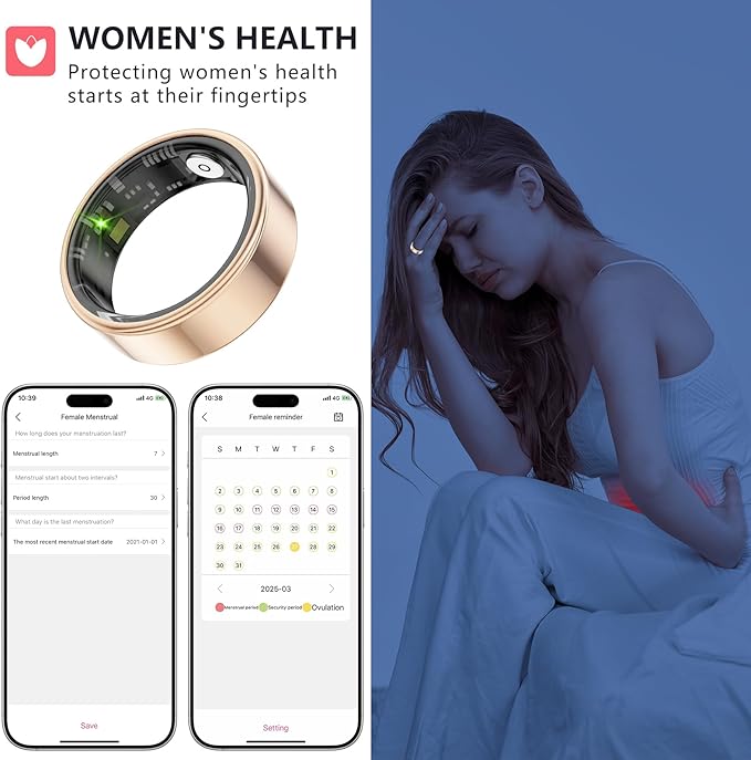 Thin Smart Ring for Fitness & Health Tracking -Heart Rate/Blood Oxygen Monitor, 5ATM Waterproof, Sleep Analysis, Pedometer -No APP Subscription Compatible with Smartphone (Rose Gold, 10)