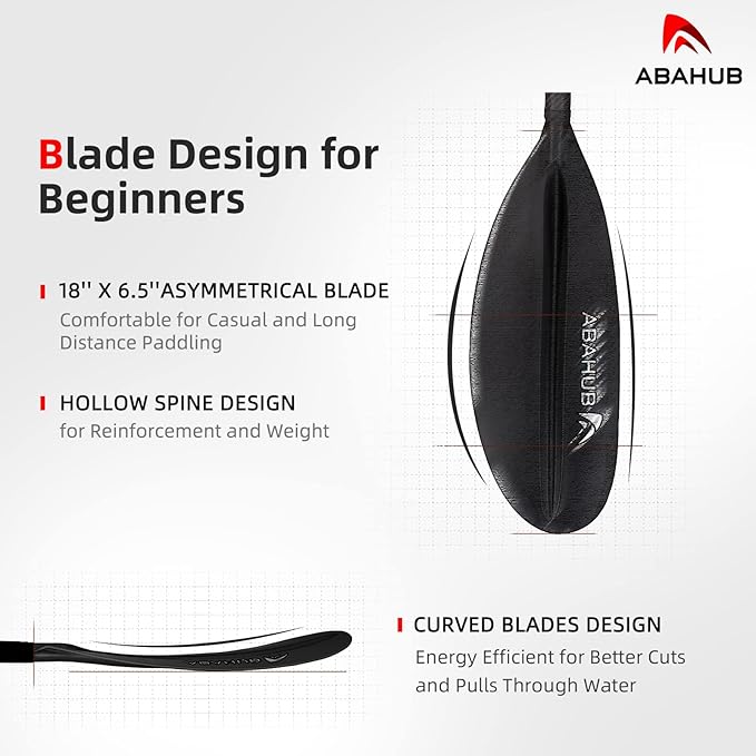 Abahub 1 x Carbon Kayak Paddles, 90.5 Inches Kayaking Oars for Boating, Canoeing with Free Paddle Leash, Carbon Fiber Shaft Black/Blue/Green/Orange/Yellow/White/Red Plastic Blades