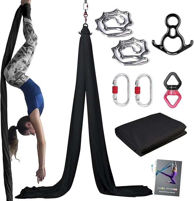 PRIOR FITNESS Aerial Silks Kit Colorful 9/15/20 Yards 40D Nylon Fabric Hammock Set With Hardware & Guide for All Levels Of Aerial Yoga Practice and Acrobatic Flying For Adults Aerial silk