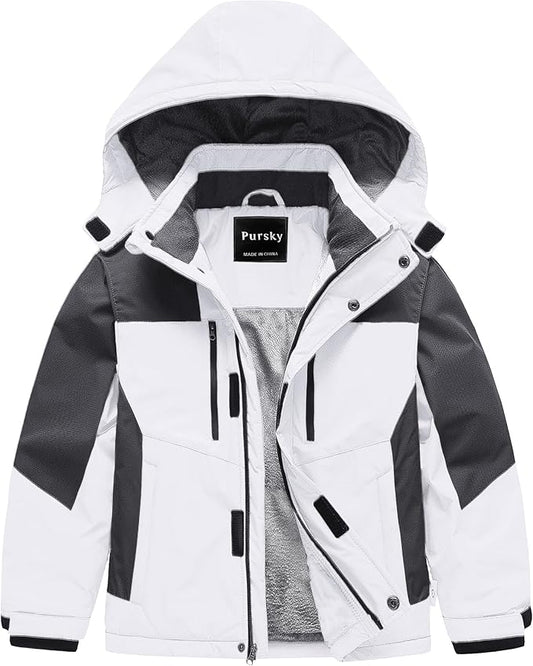 Pursky Boy's Waterproof Ski Jacket Kids Winter Snow Coats Fleece Raincoats Parka
