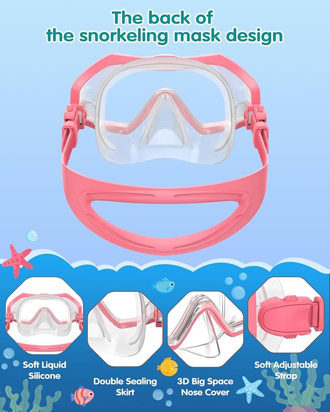 W WSTOO Kids Swim Goggles with Nose Cover,Snorkel Diving Swimming Mask for Youth 5-15,HD 3-Window Wide Vision Anti-Shattered Lens Anti-Fog&Leak
