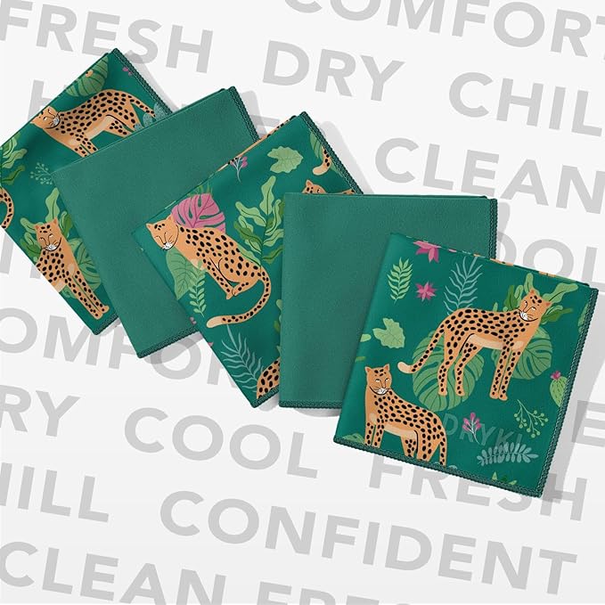 Pocket-Sized Sweat Towels - The Original Sweat Absorbing Handkerchiefs - Quick-Dry Microfiber Sweat Rags for Face, Hands, & Body - Men & Women - Gym, Sports, and Work (Jungle Cat: 5 Pack)