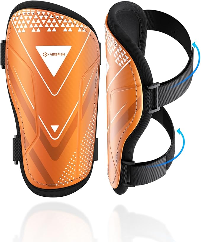 Shin Guards Soccer Kids Youth, CE Certified Airsfish Shin Guard Protection Gear for 2-18 Years Old Boys Girls Teenagers High Impact Resistant Breathable Comfortable 1 Pair 4 Sizes