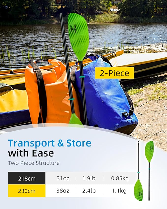 OCEANBROAD Kayak Paddle 86in/218cm, 90.5in/230cm Alloy Shaft 2-Piece Floatable Kayak Oar for Kayaking Canoeing Boating