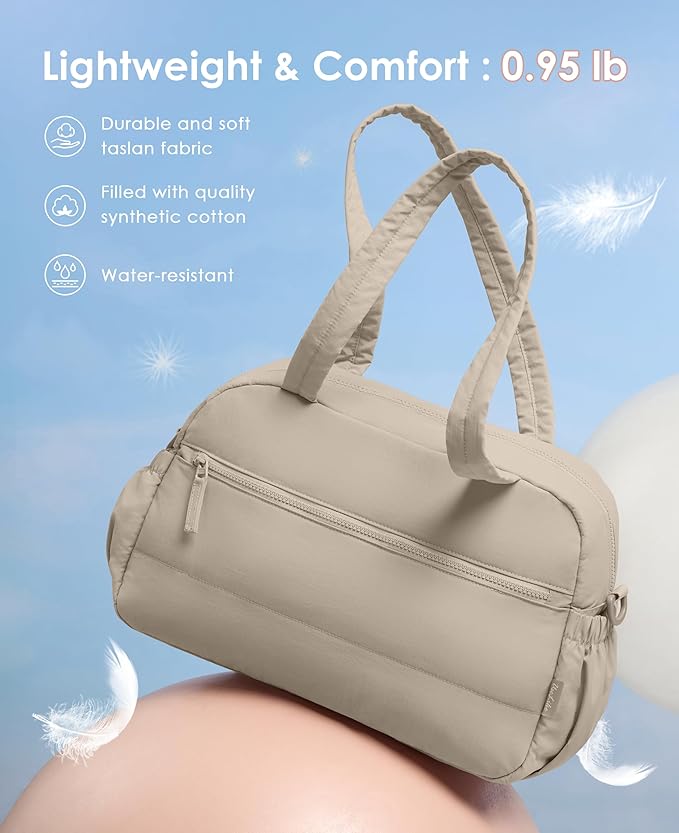 Gym Bag for Women, Travel Duffle Bags with Wet Pocket, Lightweight Carry on Bag Overnight Weekender Duffel Bag, Water Resistant (Khaki Ash)