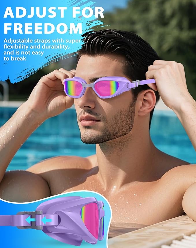 Swim Goggles, Unisex Adult Swimming Goggles Anti Fog Anti UV No Leakage Wide View for Men Women Youth
