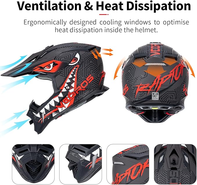VCOROS H637 Adult Motocross Helmets ATV Dirtbike BMX MX Offroad Adventure UTV Helmets DOT Approved