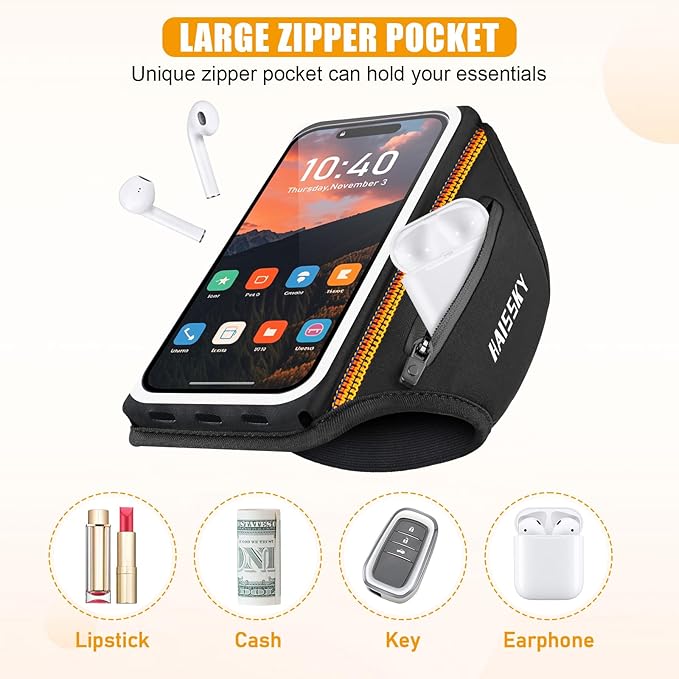 Running Armband for iPhone 15/14/13 Pro/Plus & Galaxy S20/S10, 3D Design Cell Phone Armband with Earphone Pouch Card Slot & Key Pockets, Water Resistant Sports Phone Holder Up to 6.9" Devices