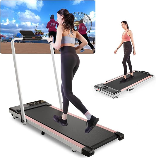 Walking Pad Treadmill with Handle Bar 3.0 HP Foldable Treadmills 300LBS Capacity Folding Walking Pad 3 in 1 Under Desk Treadmill Remote Control with APP