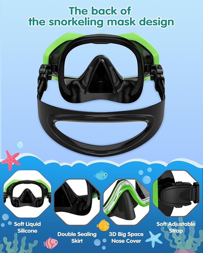 W WSTOO Kids Swim Goggles with Nose Cover,Snorkel Diving Swimming Mask for Youth 5-15,HD 3-Window Wide Vision Anti-Shattered Lens Anti-Fog&Leak