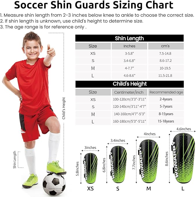 Shin Guards Soccer Youth Kids - Shin Guard for Boys Girls Teenagers Toddler 2-18 Years Old - Football Shin Pads Protection Equipment with Adjustable Straps
