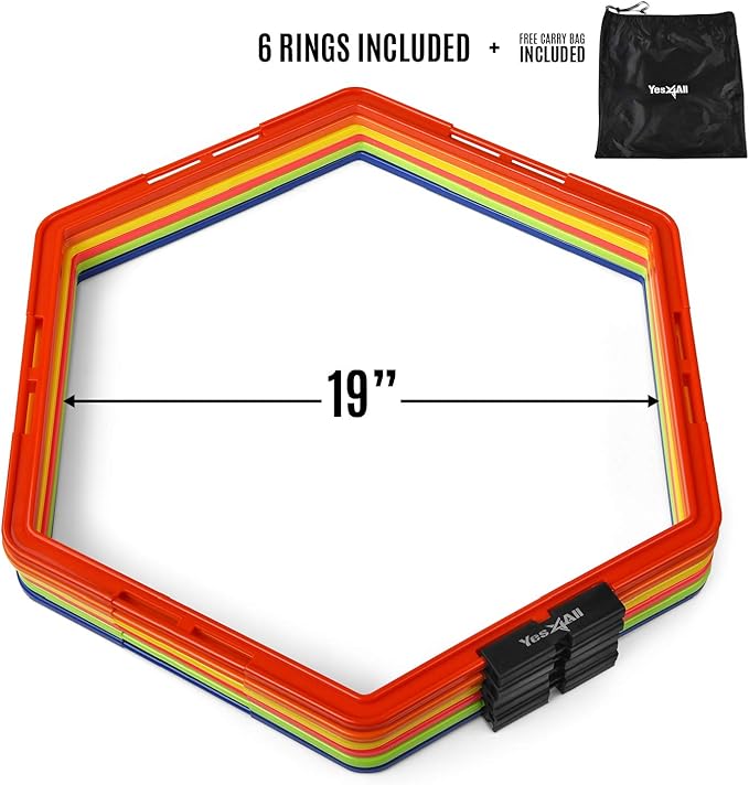 Yes4All Hex Agility Rings/Speed Rings with Carrying Bag – Hexagon Rings, Agility Hurdles for Agility Footwork Training