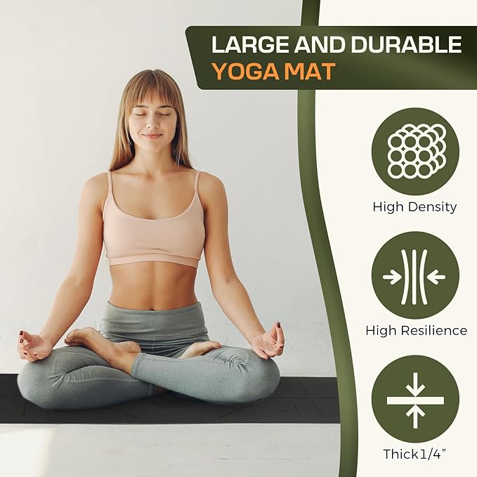 Yoga Mat Non Slip, Anti-Tear 3/16 Thick TPE Yoga Mats for Women and Men, 72"x24" Exercise & Fitness Mat with Carrying Strap, Workout Mats for Yoga, Pilates and Floor Exercise
