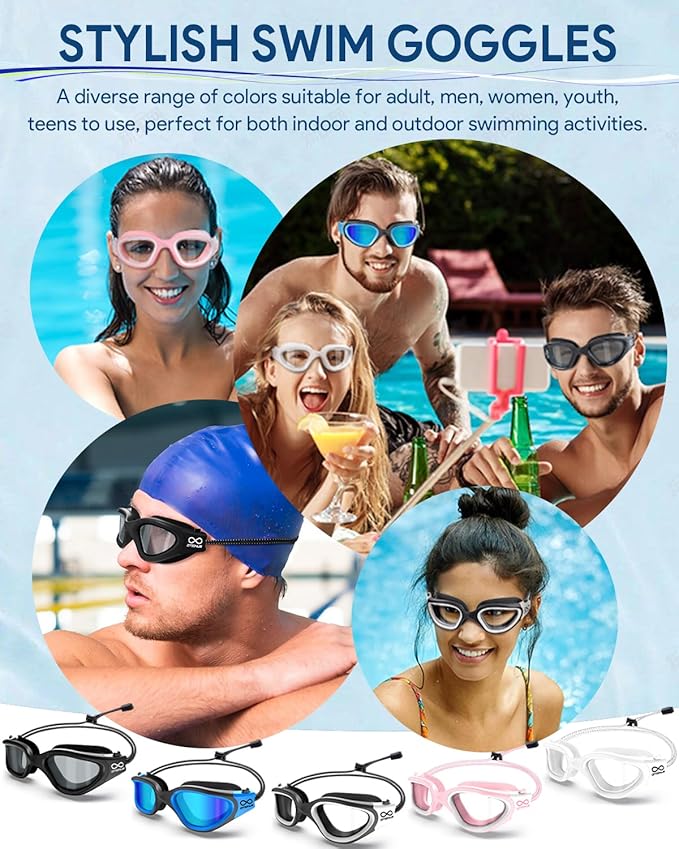 Swim Goggles, Polarized Adult Swimming Goggles Bungee Strap No Hair Pulling Anti-fog Pool Goggles for Men Women