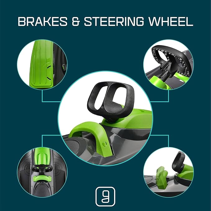 Snow Sled for Kids, Adults - Toboggan Sled, Easy Turning Steering Wheel, Anti-Slip Seat, Pull Up Brake, Durable Plastic Sled, Lightweight, Snow Sleds, Age 3+ 260 lbs