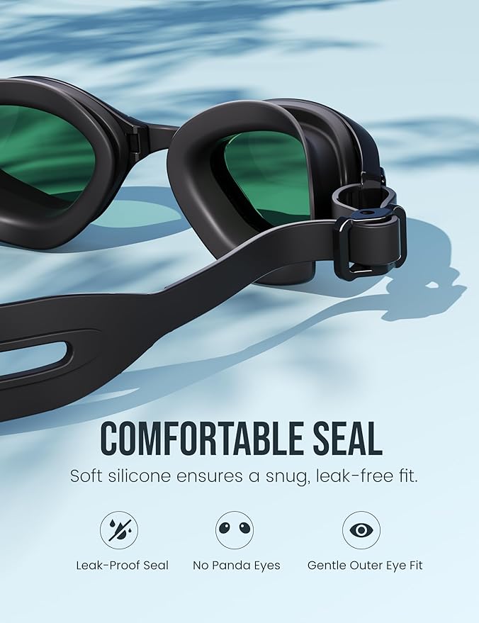 Swimming Goggles, No Leaking Swim Pool Goggles for Adults with Fog-Resistant, UV-Blocking Lenses for Men Women Youth