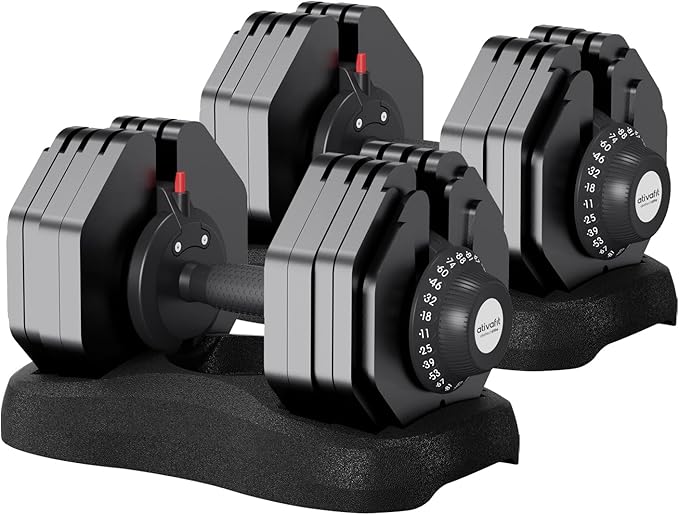Ativafit 27.5/66/88LBS Pair Adjustable Dumbbell Set with Anti-slip Handle 12 In 1 Quick Dial Adjustment Weights With Safety Locking Button Space Saving Strength Training for Full Body Home Gym Workout