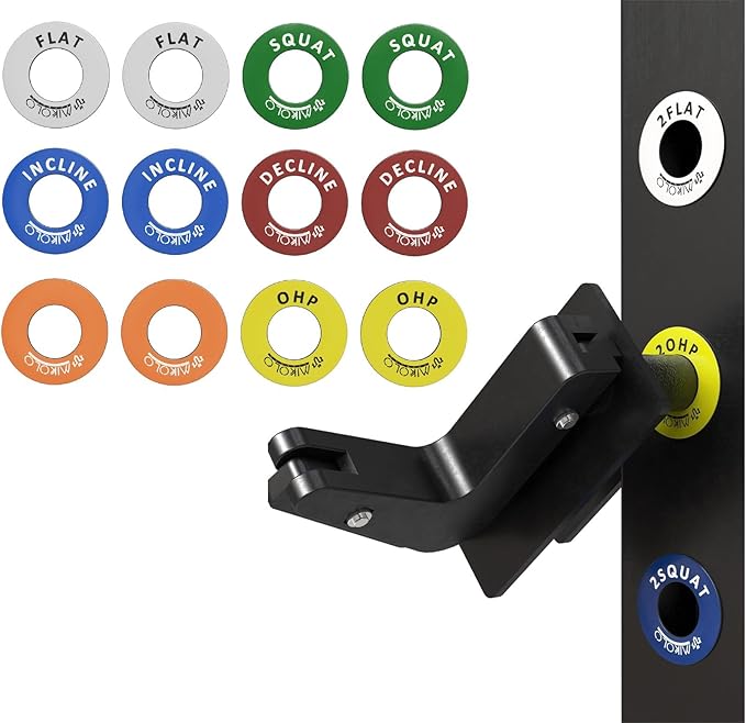 Mikolo Squat Rack Magnetic Position Markers - Power Cage Attachment, for J-Hooks and Spotter Arms (1" Holes)