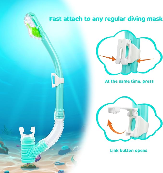 Dry Snorkel for Kids, Ultimate Snorkel Tube for Snorkeling, Freediving & Swimming, Easy-Breath Technology, Top-Mounted Dry Valve & Food-Grade Silicone Mouthpiece