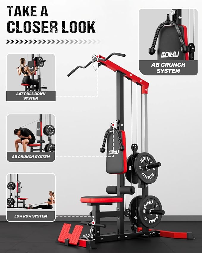 LS01 LAT Pulldown Machine, LAT Row Cable Machine with AB Crunch, LAT Tower with Cable Row Attachments, 3 in 1 Pulley Stations for Home Gym