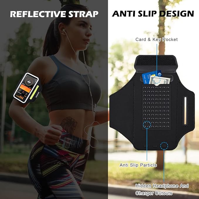 GUZACK Running Armband for iPhone 16 15 14 13 Pro Max, Galaxy S25 S24 S23 S22, with Card Slot & Key Pockets, Sports Arm Bands Phone Holder, Fit Up to 6.9 Inches Phone - Size L (Bigger Arm 14-17 in)