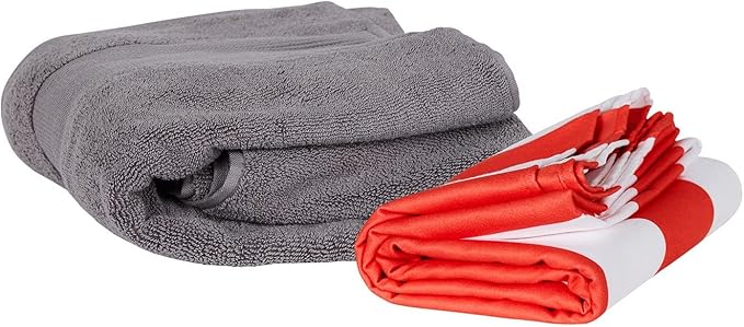 Dock & Bay Beach Towel - Quick Dry, Sand Free - Compact, Lightweight - 100% Recycled - Includes Bag - Cabana - Waikiki Coral Red - Large (160x90cm, 63x35)