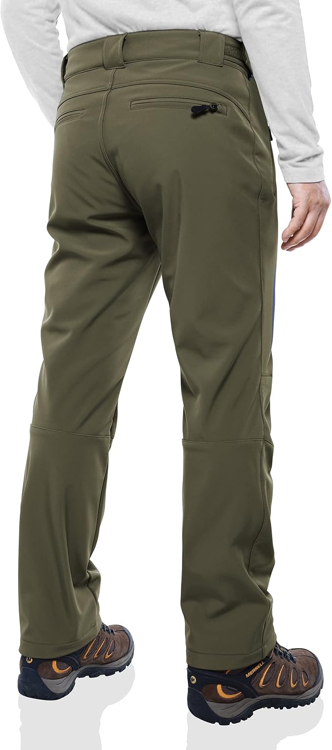 Outdoor Ventures Men's Lite Waterproof Windproof Fleece Lined Warm Hiking Ski Snow Pants Expandable-Waist
