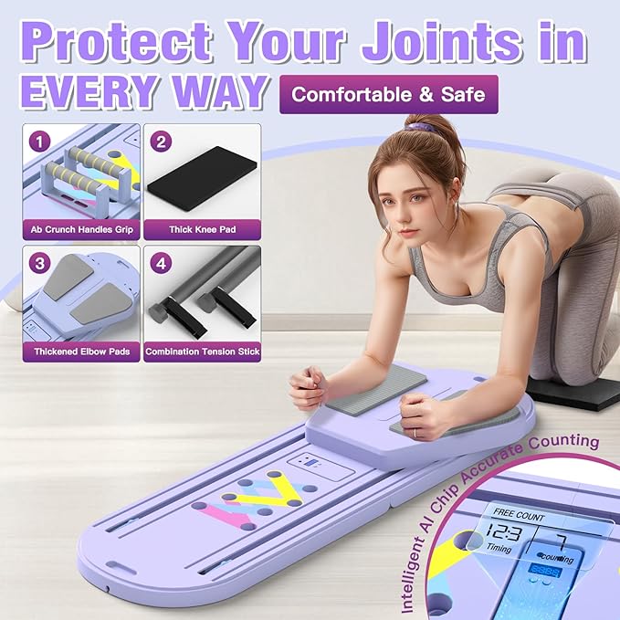 Pilates Reformer Board, 6 in 1 Portable & Foldable Pilates Reformer Set with Resistance Bands, Pilates Board for Home Workout, Multifunctional Abdominal Board