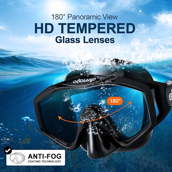 Odoland Kids Snorkeling Packages Snorkel Set, Dry Top Snorkel Mask with Adjustable Swim Fins for Boys and Girls Age 7-14