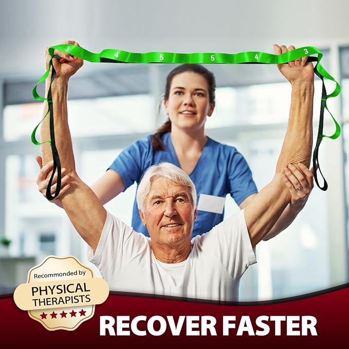 Stretching Strap with 10 Loops-Yoga Strap for Physical Therapy,Home Workout,Pilate & Flexibility Training,Non Elastic Exercise Stretch Band for Hamstring,Leg Stretcher Belt,Flexibility Fascia