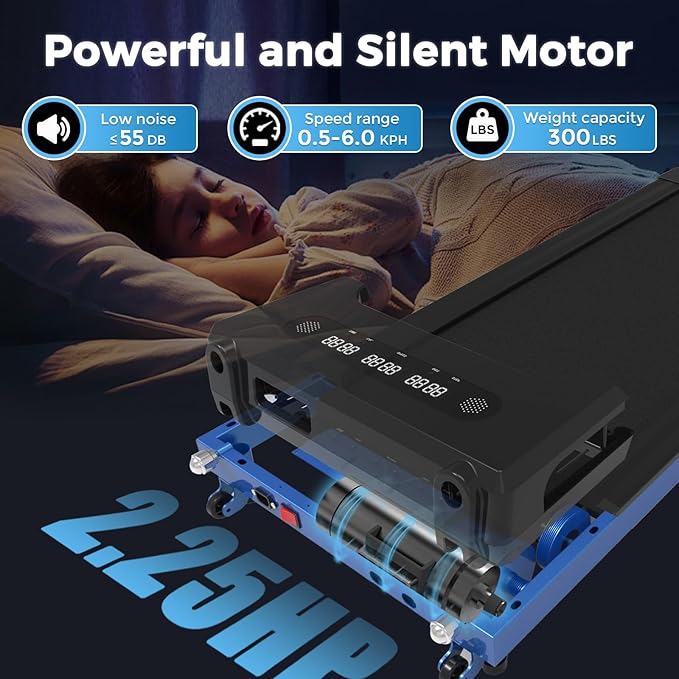 GOYOUTH Walking Pad Treadmill, Under Desk Treadmill for Home Office, Wide Belt Compact Treadmills 300 lbs Capacity, 2.25HP Shock-Absorbing Walking Jogging Running Machine Remote Included