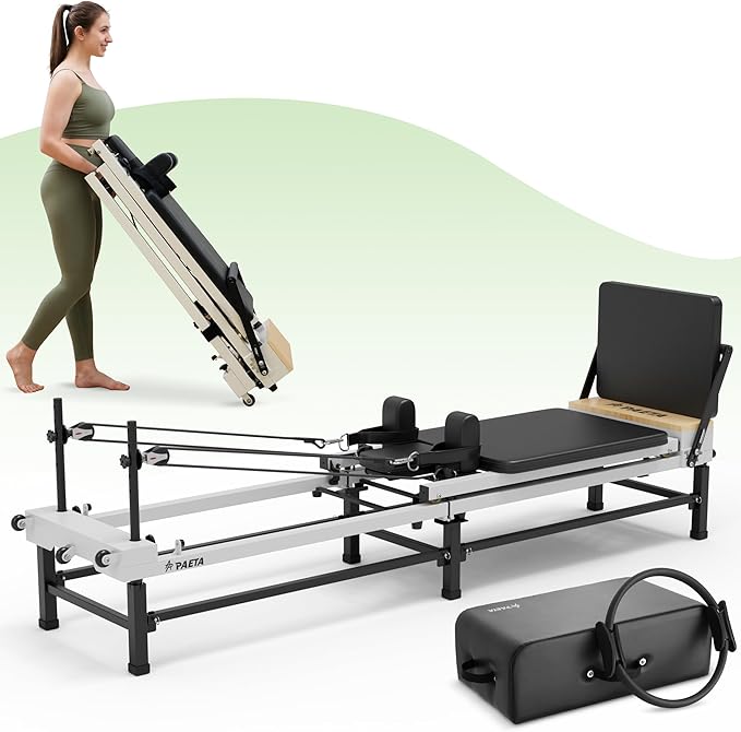PAETA Pilates Reformer, 91" Foldable Reformer Pilates Machine with Adjustable Reformer Heights, Pilates Equipment with Piano Wire Spings and Jump Boards