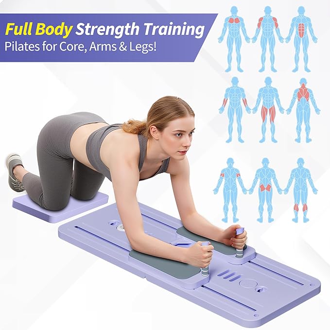 Pilates Reformer Set, ESBANY Pilates Board with Phone Holder, Multi-Purpose Foldable Pilates Reformer Machine, Portable Home Pilates Slider Board Equipment for Home Workout, Fitness, Exercise, Abs