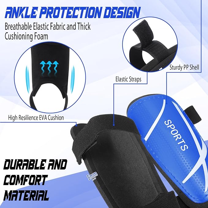 Soccer Shin Guards and Socks Kids Youth Lightweight Soccer Pads Defender with Ankle Protection Ski Shin Guards Football Equipment for Age 4-14 Toddler Boys Girls Teens