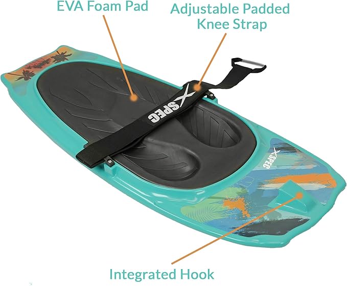 Xspec Kneeboard with Hook Strap for Knee Surfing Boating Waterboarding Kneeling with Padded Foam Surface for Kids, Teens & Adults