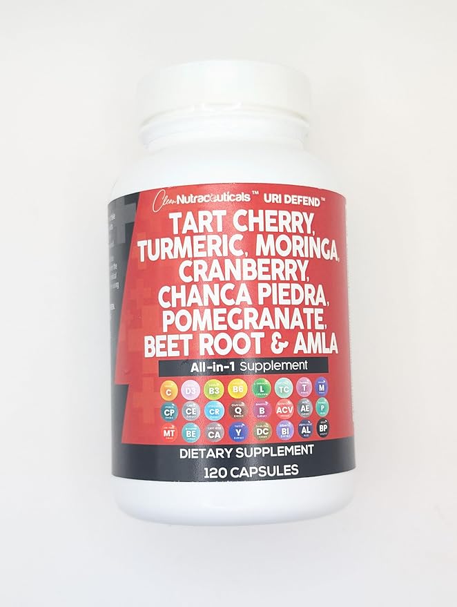 Clean Nutraceuticals Tart Cherry Extract Capsules with Turmeric Moringa Cranberry Chanca Piedra Celery Quercetin ACV Pomegranate L Selenomethionine - Uric Levels - 120 Ct