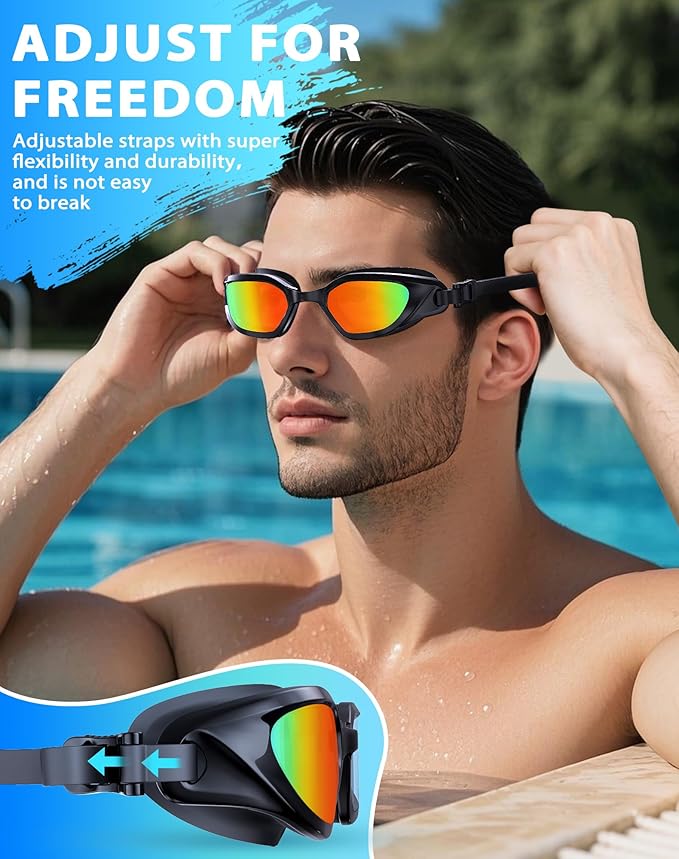 Swim Goggles, Unisex Adult Swimming Goggles Anti Fog Anti UV No Leakage Wide View for Men Women Youth