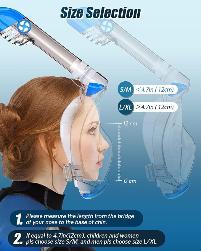 QingSong Full Face Snorkel Mask for Adults, Snorkeling Gear with Camera Mount, 180 Degree Panoramic View Snorkel Set Anti-Fog Anti-Leak