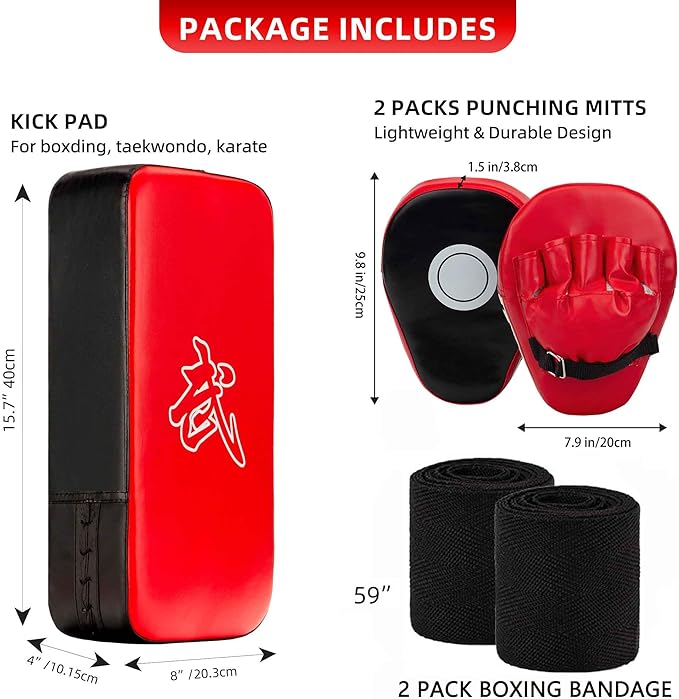 3-in-1 Boxing Pads and Kick Punching Mitts Set, Leather Hand Target Focus Pads, MMA Muay Thai Pads for Kicking Taekwondo Karate Kickboxing, Kids Adults Boxing Training Sparring Gear Equipment