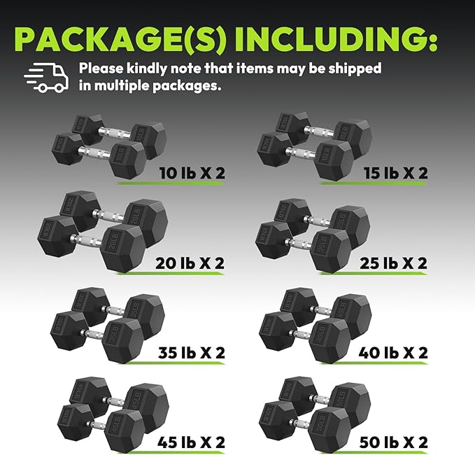 Hex Dumbbell Set, 30-480 lb Set Rubber Encased Exercise & Fitness Dumbbells, Weights Dumbbells Set, Hand Weight for Strength Training