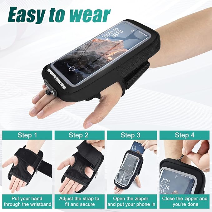 Phone Holder for Running, Running Armband Phone Holder with Carabiner, Phone Armbands for iPhone 16 15 14 13 12 11Pro Max & Galaxy S25/S24/S23, Cell Phone Armband Up to 6.8'' Phone (Black)