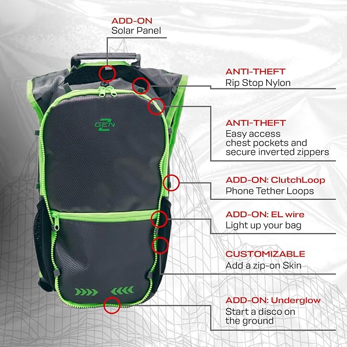 RaveRunner® Anti-Theft Hydration Backpack | Rave Hydration Pack, Festival Water Bag, Hydropack Rave, Hydration Pack EDC