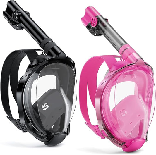 W WSTOO Full Face Snorkel Mask Adults,Suitable for Beginners Dry Top Snorkeling Gear,Can Your Mouth or Nose to Breathe,180 Degrees Panoramic View,Anti-Fog Anti-Leak,Summer Travel and Vacationing Gifts