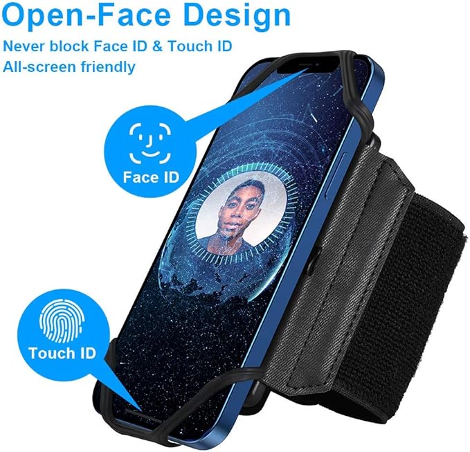 VUP Wristband Phone Holder, 360° Rotatable Forearm Armband for iPhone 15/14/13/Pro Max/Pro/Mini/12/11/SE 2020/Xs/XR/X/8/7/Plus, Fits All 4-6.7 Inch Smartphones (Black-Small)