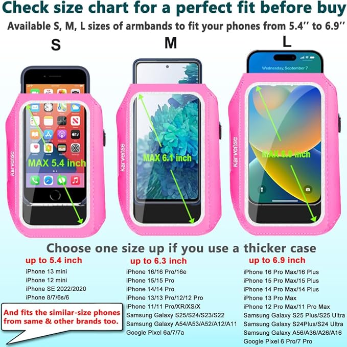 Phone Holder for Running-Arm Band for Running for iPhone & Samsung Galaxy, Cell Phone Armband Holder for Walking, Gym, Workout, Men, Women, w/Adjustable Strap & Zipper Pocket (Pink-M)