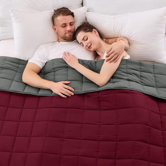 yescool Weighted Blanket for Adults (20 lbs, 88” x 104”, Red Grey) Cooling Heavy Blanket for Sleeping Perfect for 190-210 lbs, Queen Size Breathable Blanket with Premium Glass Bead, Machine Washable