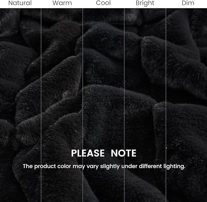 Cozy Bliss Faux Fur Throw Blanket for Couch, Cozy Warm Plush Striped Blanket for Sofa Bedroom Living Room, Black